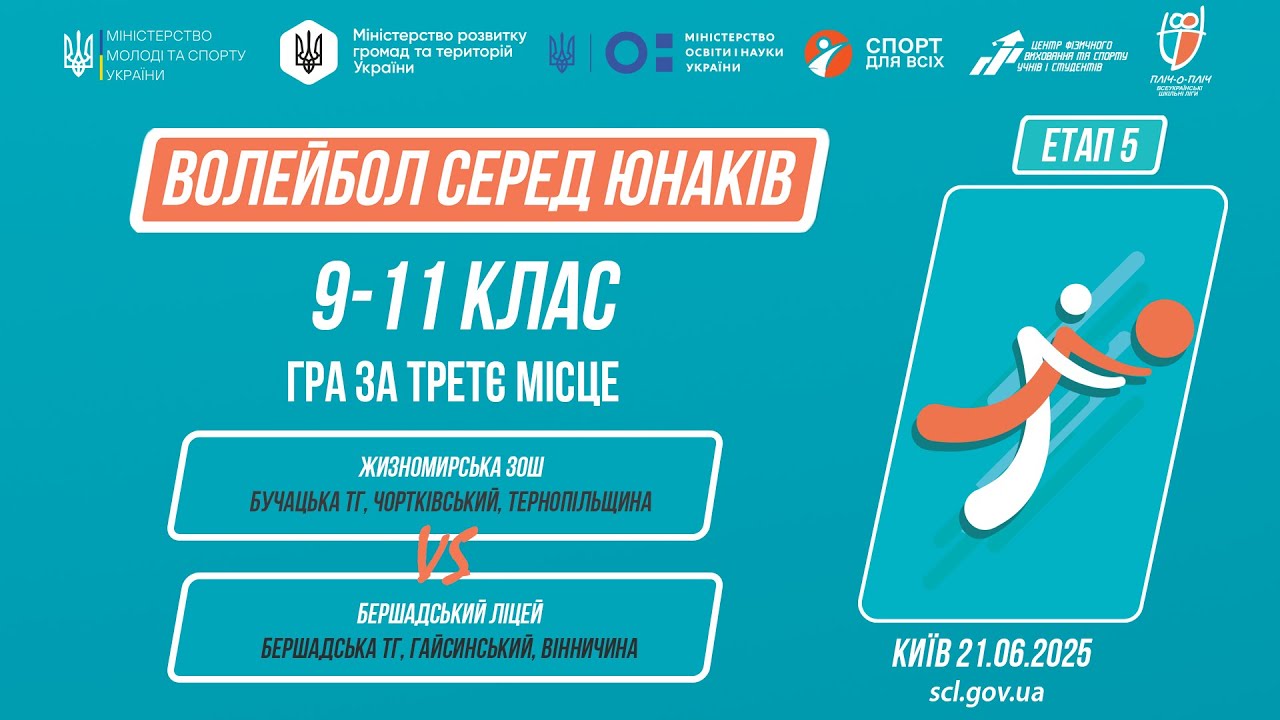 🏐ВОЛЕЙБОЛ | Юнаки 9-11 класів | Гра за 3 місце | Пліч-о-пліч: Етап 5